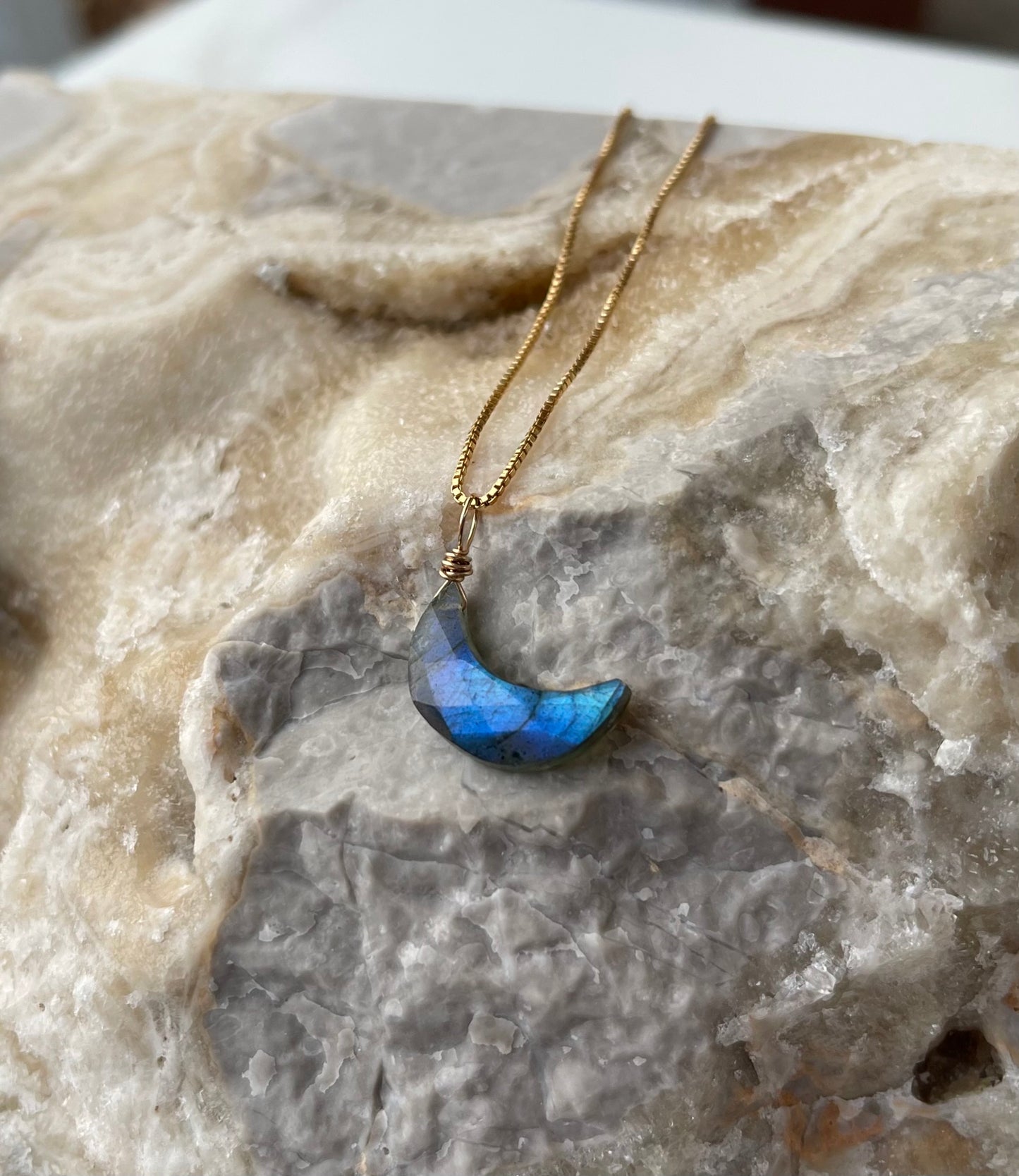 Labradorite Moon Gemstone Pendant Necklace - Crescent Moon Jewelry for Protection and Inner Magic