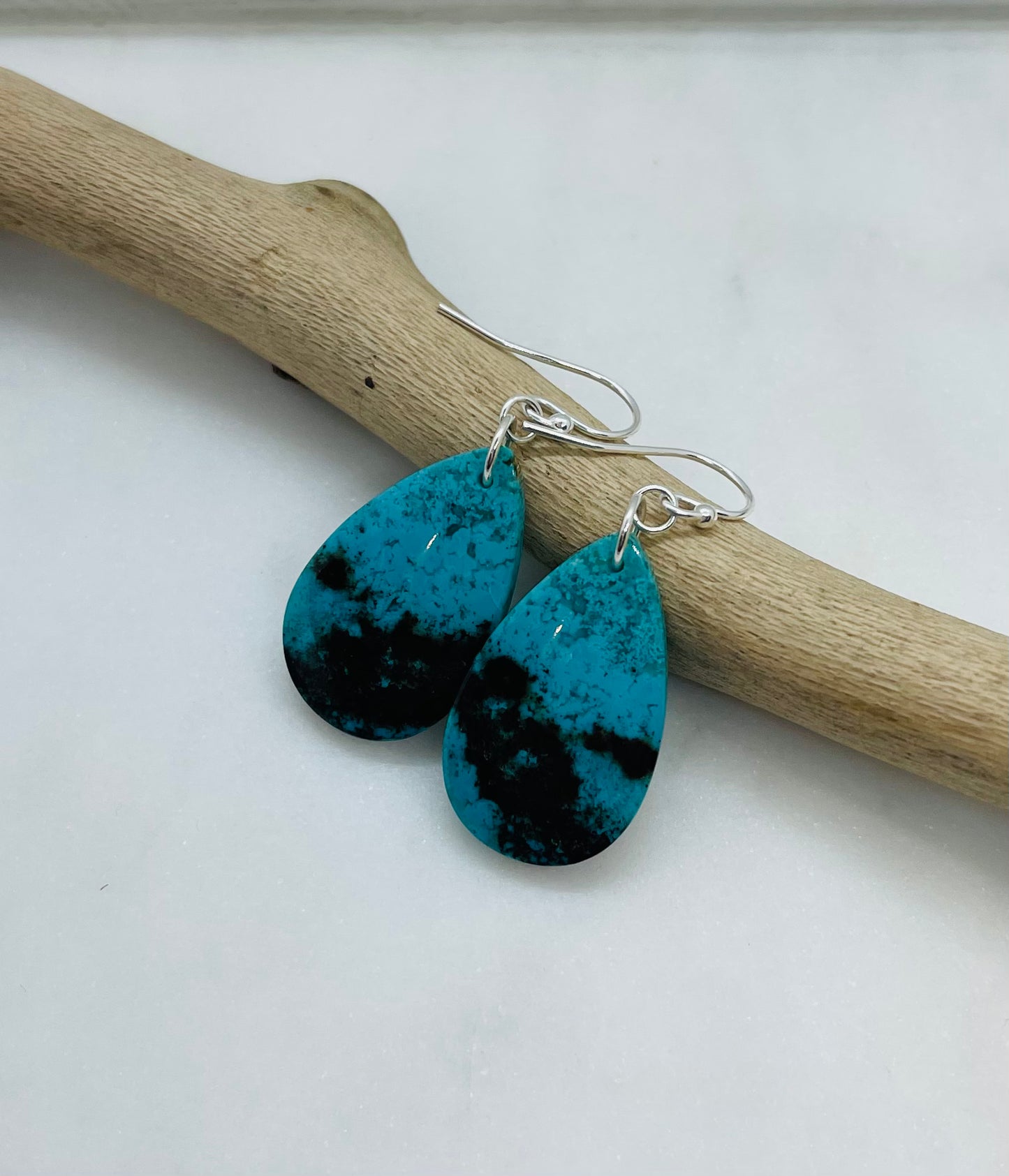 Natural Stone Dangle Earrings for Women, Unique Blue Gemstone, Sterling Silver Ear Wires, One-of-a Kind Artisan Jewelry