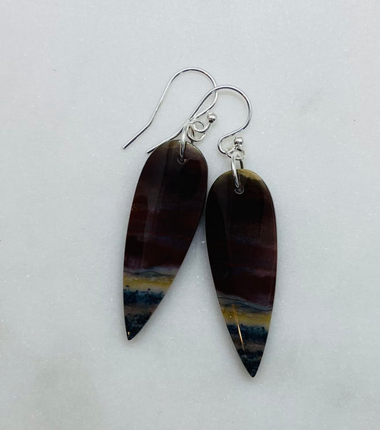 Unique Earrings Made from Natural Petrified Wood Stone and Sterling Silver