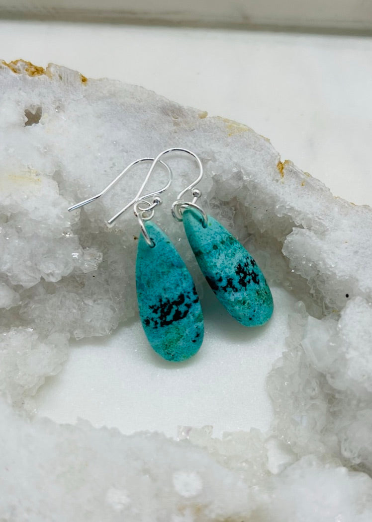 Womens Natural Stone Earrings, One of a kind Gemstone Teardrop Shaped Dangle Earrings