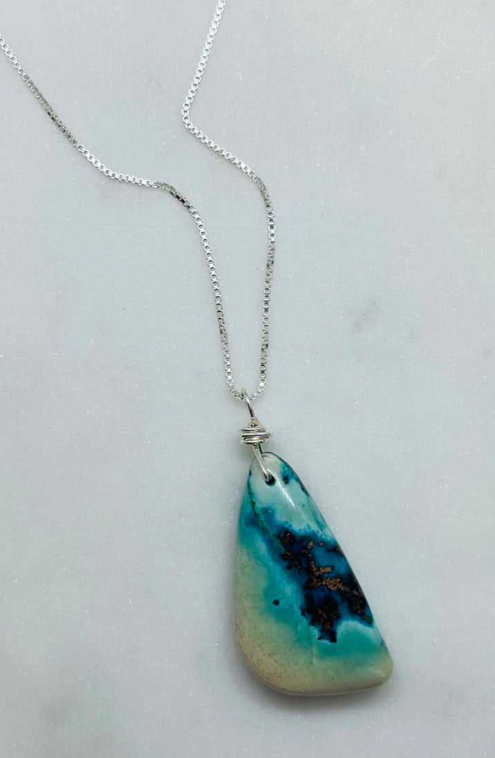 Chrysocolla Gemstone Necklace, Sterling Silver Box Chain, One of a Kind Artisan Jewelry for Women
