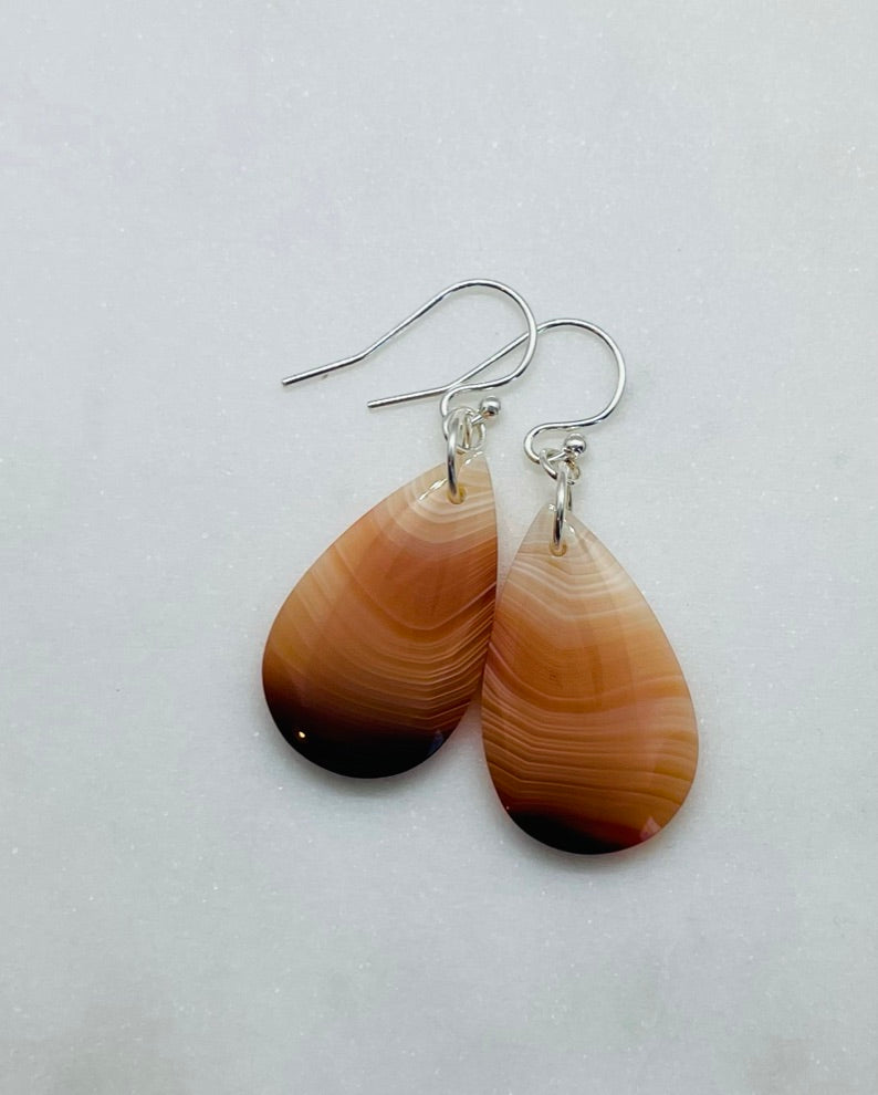 Womens Natural Agate Stone Earrings, One of a kind Gemstone Teardrop Shaped Dangle Earrings
