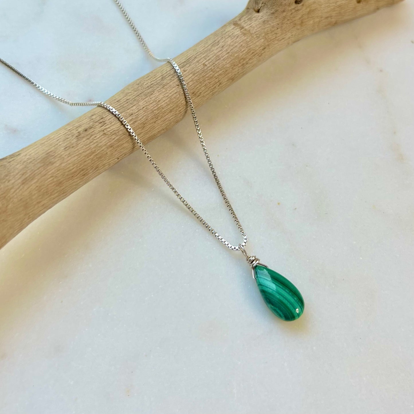 Malachite Teardrop Necklace for Growth & Clarity