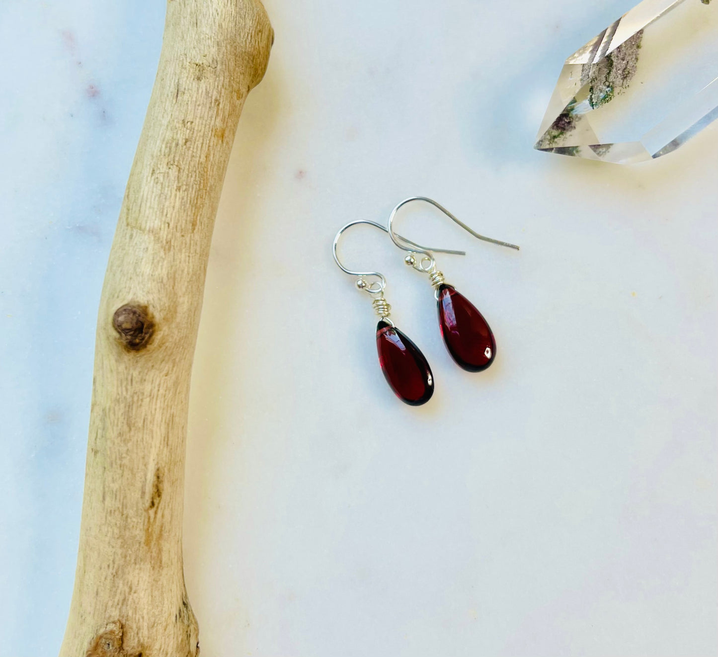 Garnet Teardrop Dangle Earrings in Sterling Silver