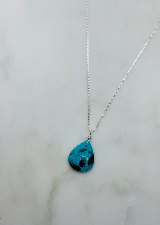 Natural Stone Artisan Pendant Necklace - Petrified Wood Gemstone and Sterling Silver Box Style Chain