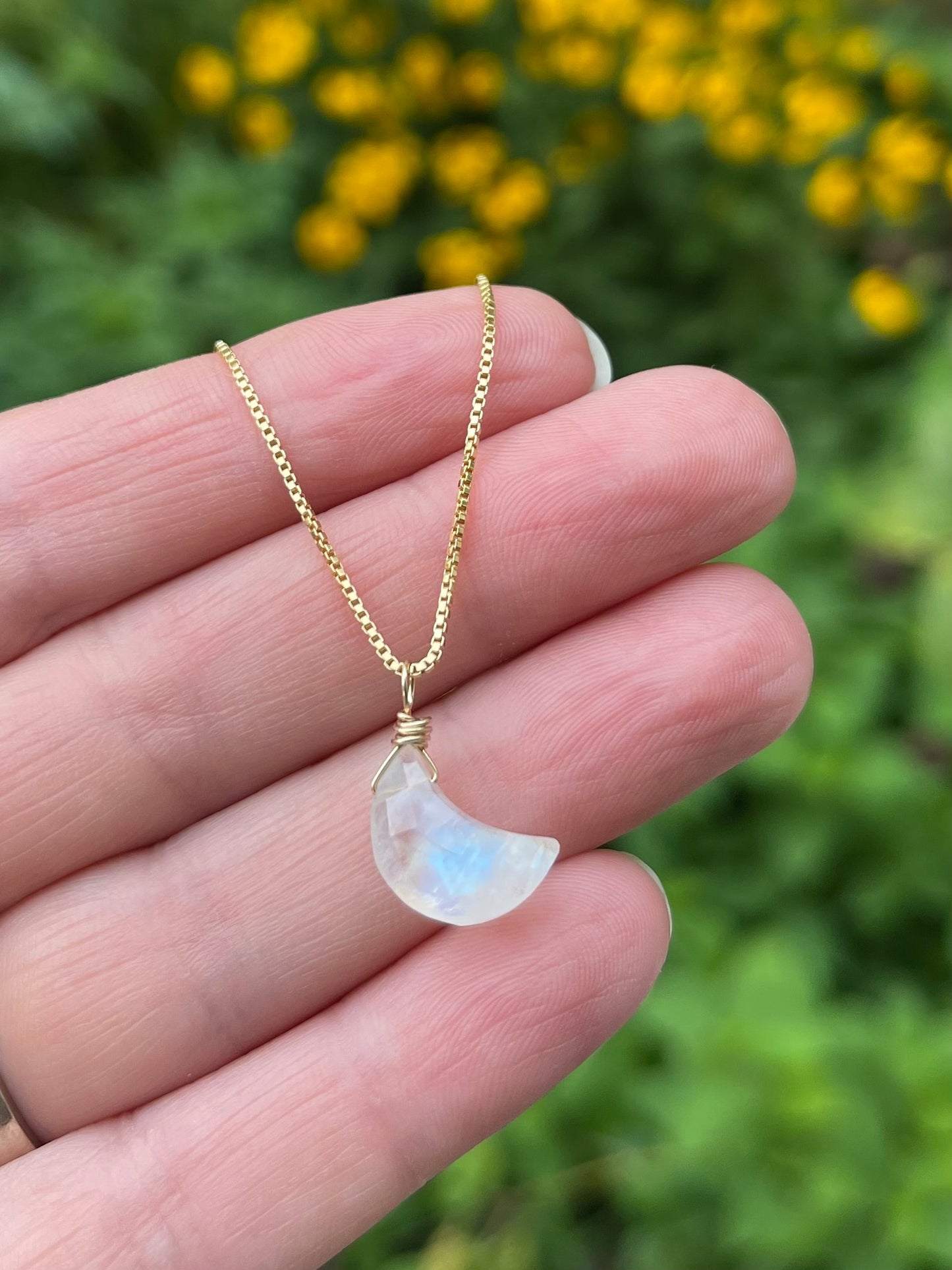 Moonstone Gemstone Crescent Moon Pendant Necklace - A symbol of Light & Hope
