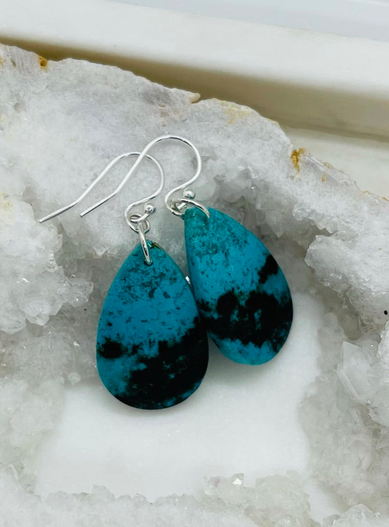 Natural Stone Dangle Earrings for Women, Unique Blue Gemstone, Sterling Silver Ear Wires, One-of-a Kind Artisan Jewelry