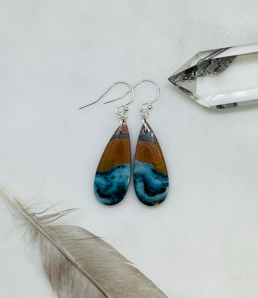 Chrysocolla Gemstone Dangle Earrings with Sterling Silver Ear Wires, Made in Virginia.