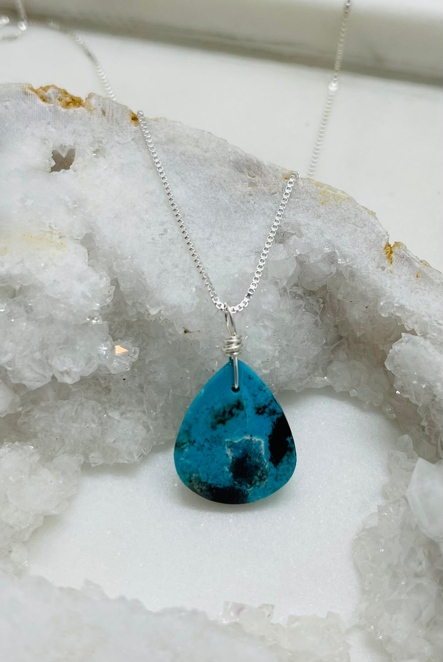 Natural Stone Artisan Pendant Necklace - Petrified Wood Gemstone and Sterling Silver Box Style Chain