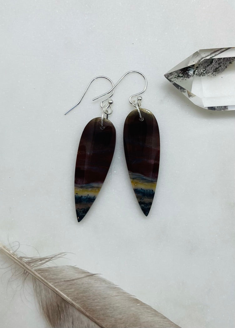 Unique Earrings Made from Natural Petrified Wood Stone and Sterling Silver