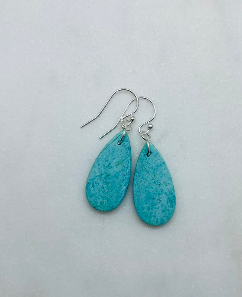 Light Blue Gemstone Earrings, Teardrop Shape, Symbolizing Grounding and Resilience, Handcrafted in Virginia