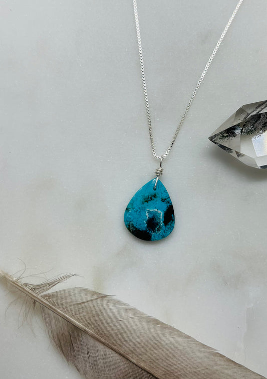 Natural Stone Artisan Pendant Necklace - Petrified Wood Gemstone and Sterling Silver Box Style Chain