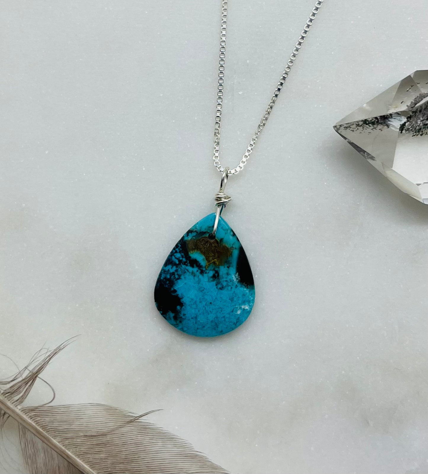 Petrified Wood Gemstone and Sterling Silver Box Style Chain Pendant Necklace
