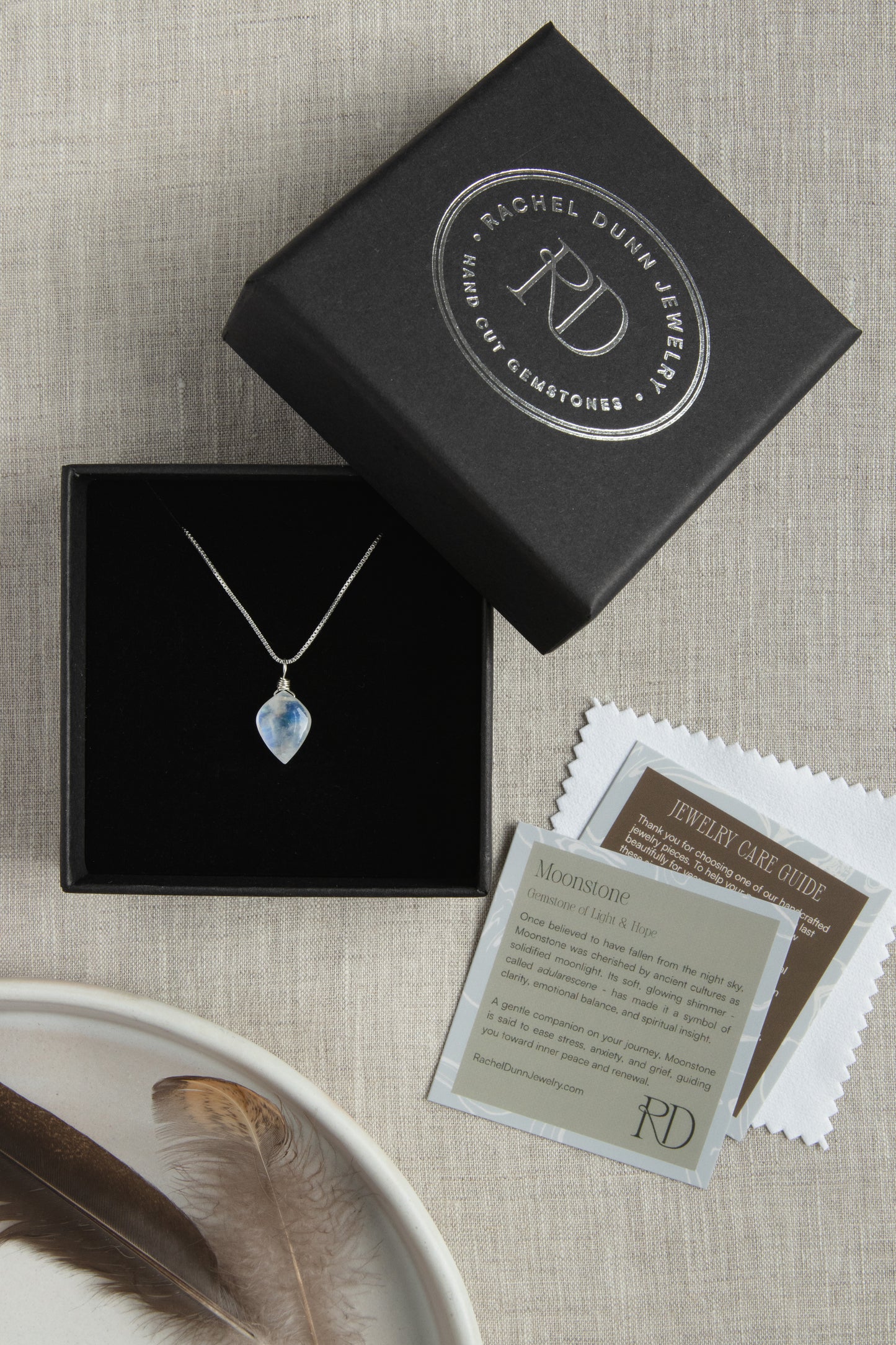 Moonstone Gemstone Crescent Moon Pendant Necklace - A symbol of Light & Hope