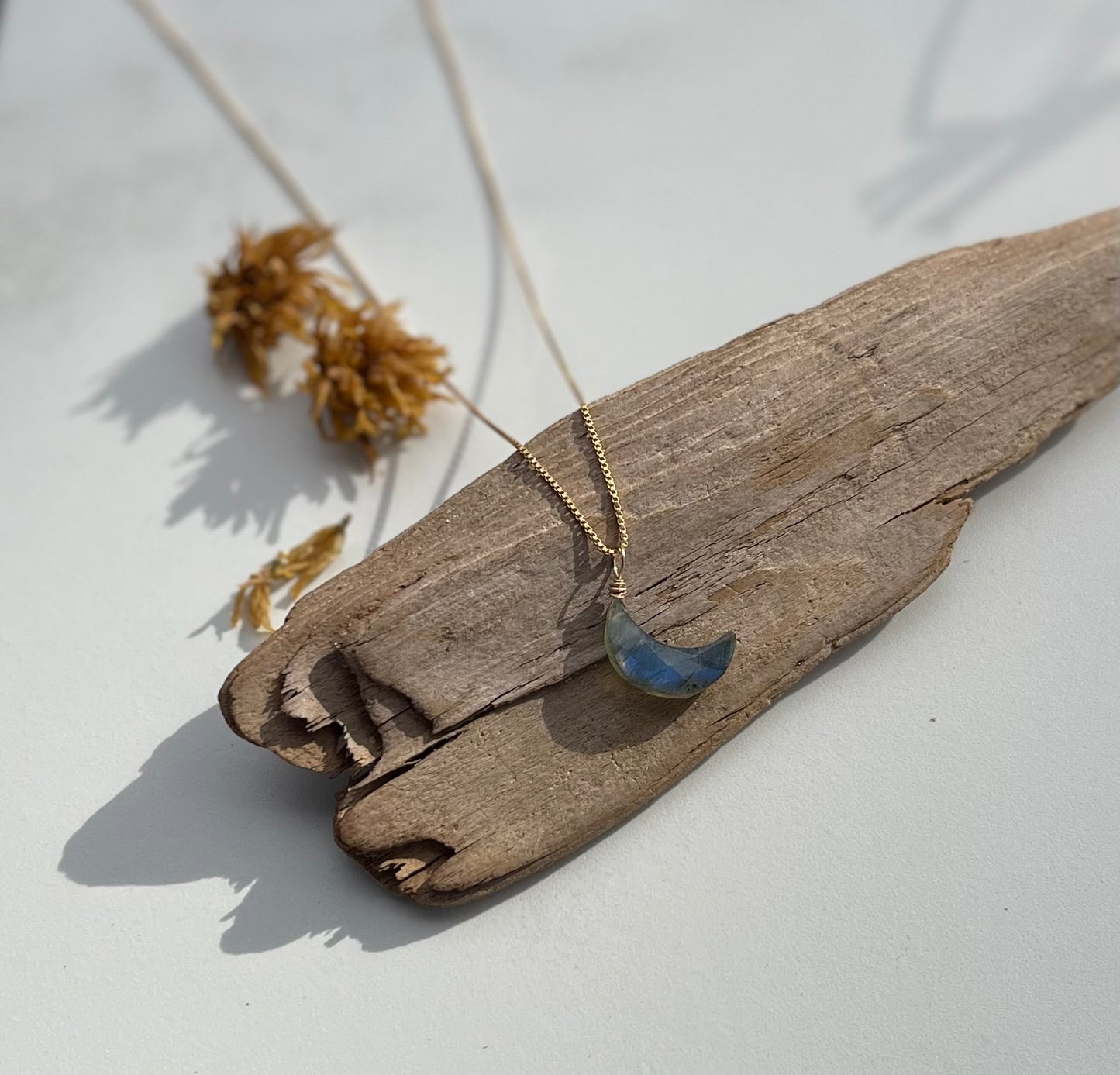 Labradorite Moon Gemstone Pendant Necklace - Crescent Moon Jewelry for Protection and Inner Magic