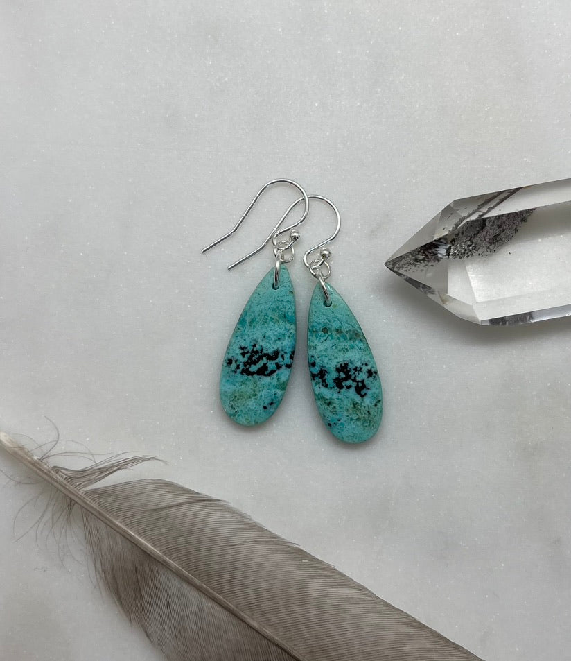 Womens Natural Stone Earrings, One of a kind Gemstone Teardrop Shaped Dangle Earrings
