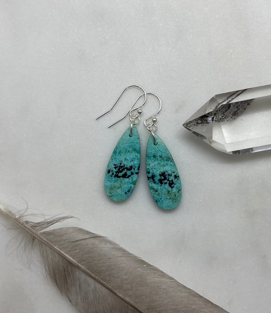 Womens Natural Stone Earrings, One of a kind Gemstone Teardrop Shaped Dangle Earrings
