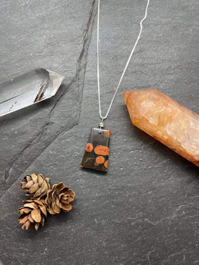 Pumpkin Obsidian Gemstone Pendant Necklace in Sterling Silver Necklace, One of a Kind, Womens Stone Necklace