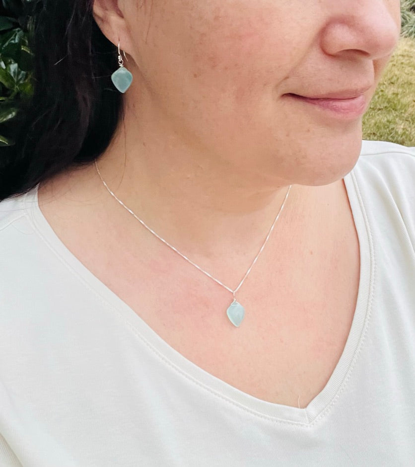 Chalcedony Gemstone Pendant Necklace in Sterling Silver