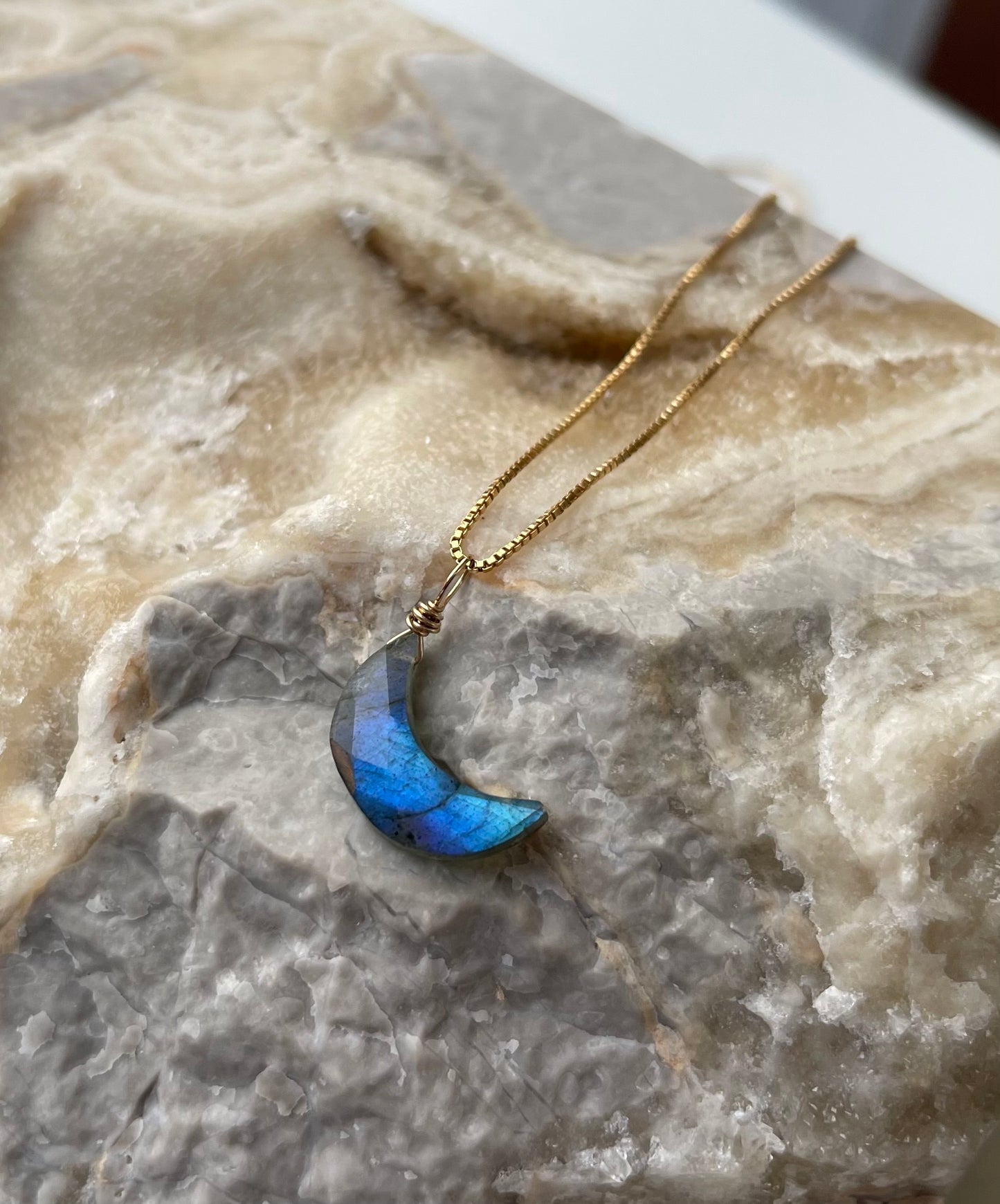 Labradorite Moon Gemstone Pendant Necklace - Crescent Moon Jewelry for Protection and Inner Magic