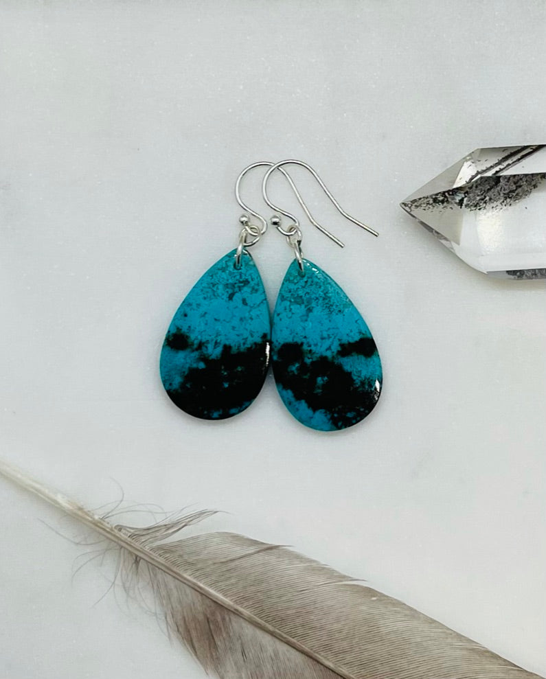 Natural Stone Dangle Earrings for Women, Unique Blue Gemstone, Sterling Silver Ear Wires, One-of-a Kind Artisan Jewelry