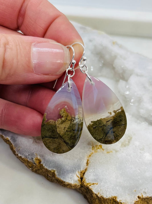 Moss Agate Teardrop Earrings - A Whisper of Nature's Beauty