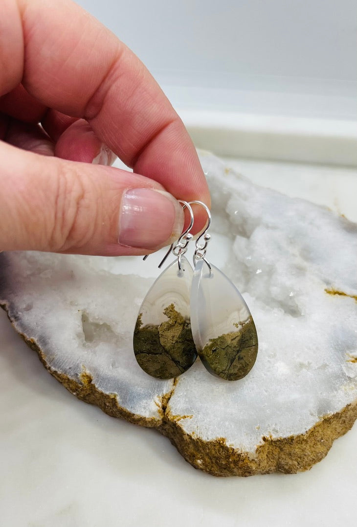 Moss Agate Teardrop Earrings - A Whisper of Nature's Beauty