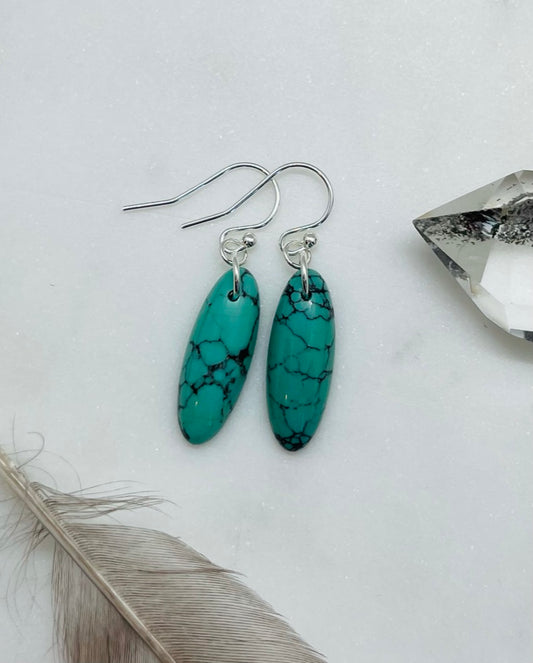 Blue American Turquoise Gemstone Earrings for Women, Dangle Style, Sterling Silver, Made in USA