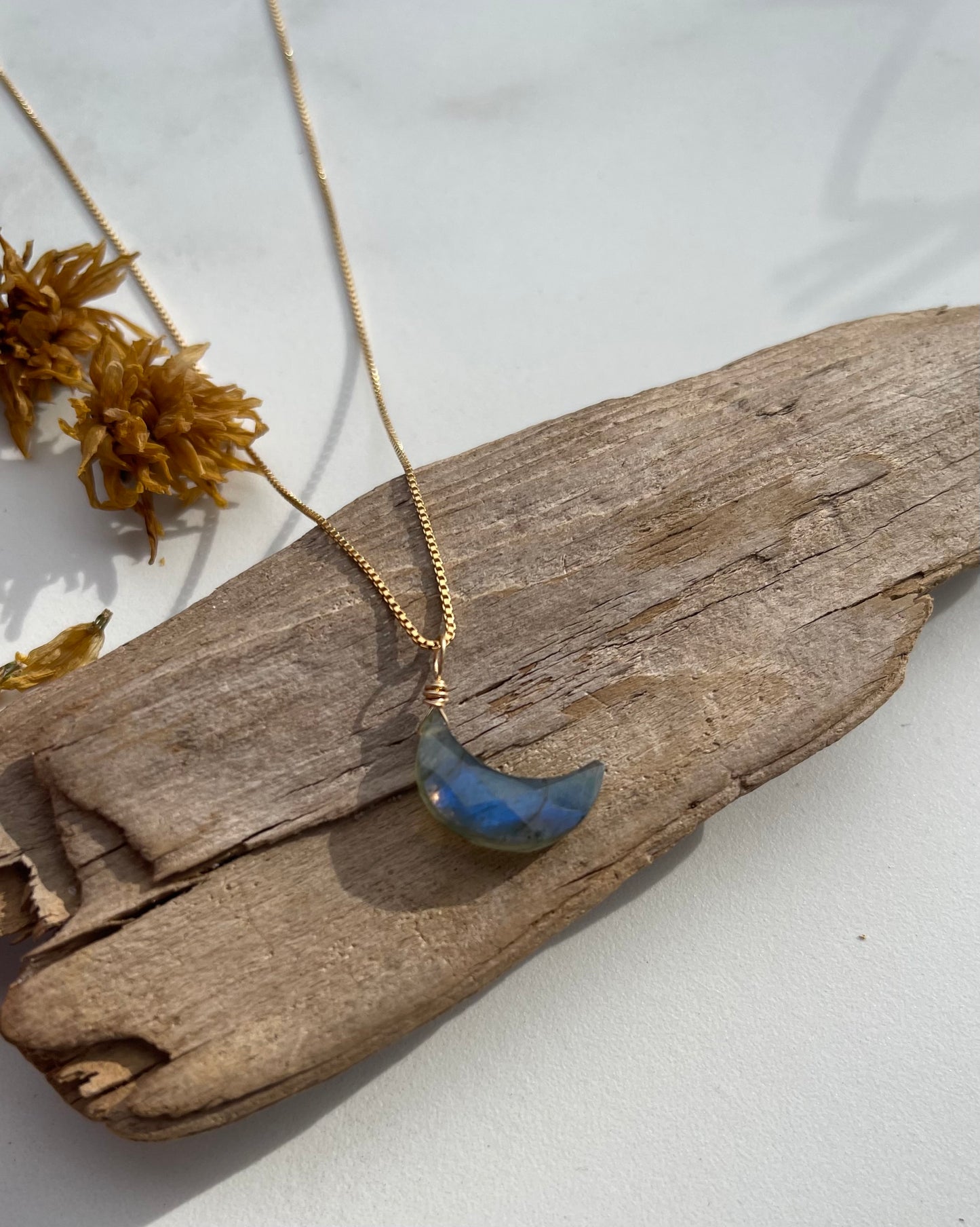 Labradorite Moon Gemstone Pendant Necklace - Crescent Moon Jewelry for Protection and Inner Magic