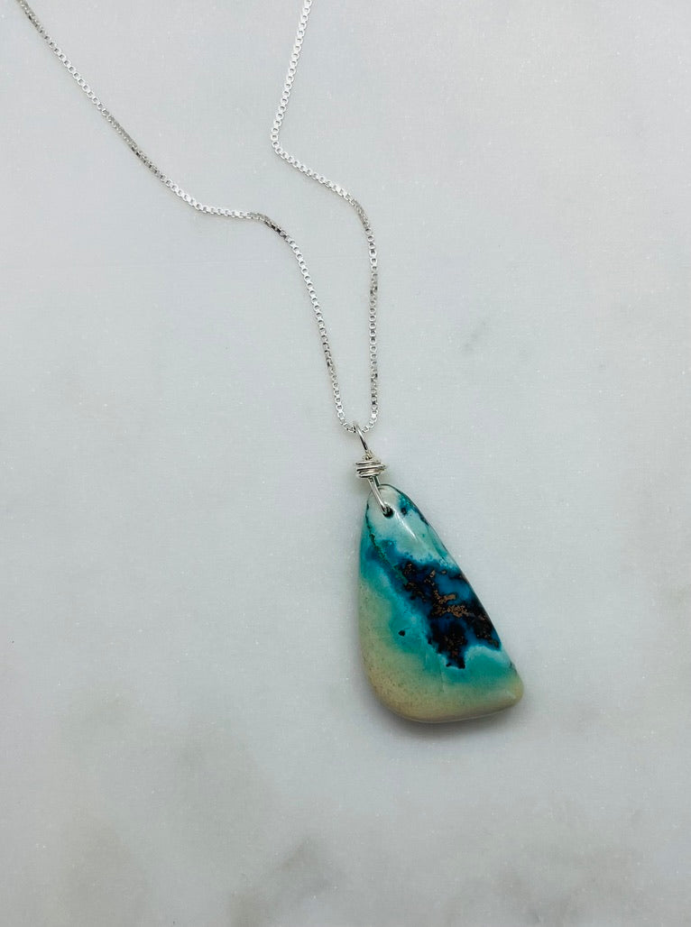 Chrysocolla Gemstone Necklace, Sterling Silver Box Chain, One of a Kind Artisan Jewelry for Women