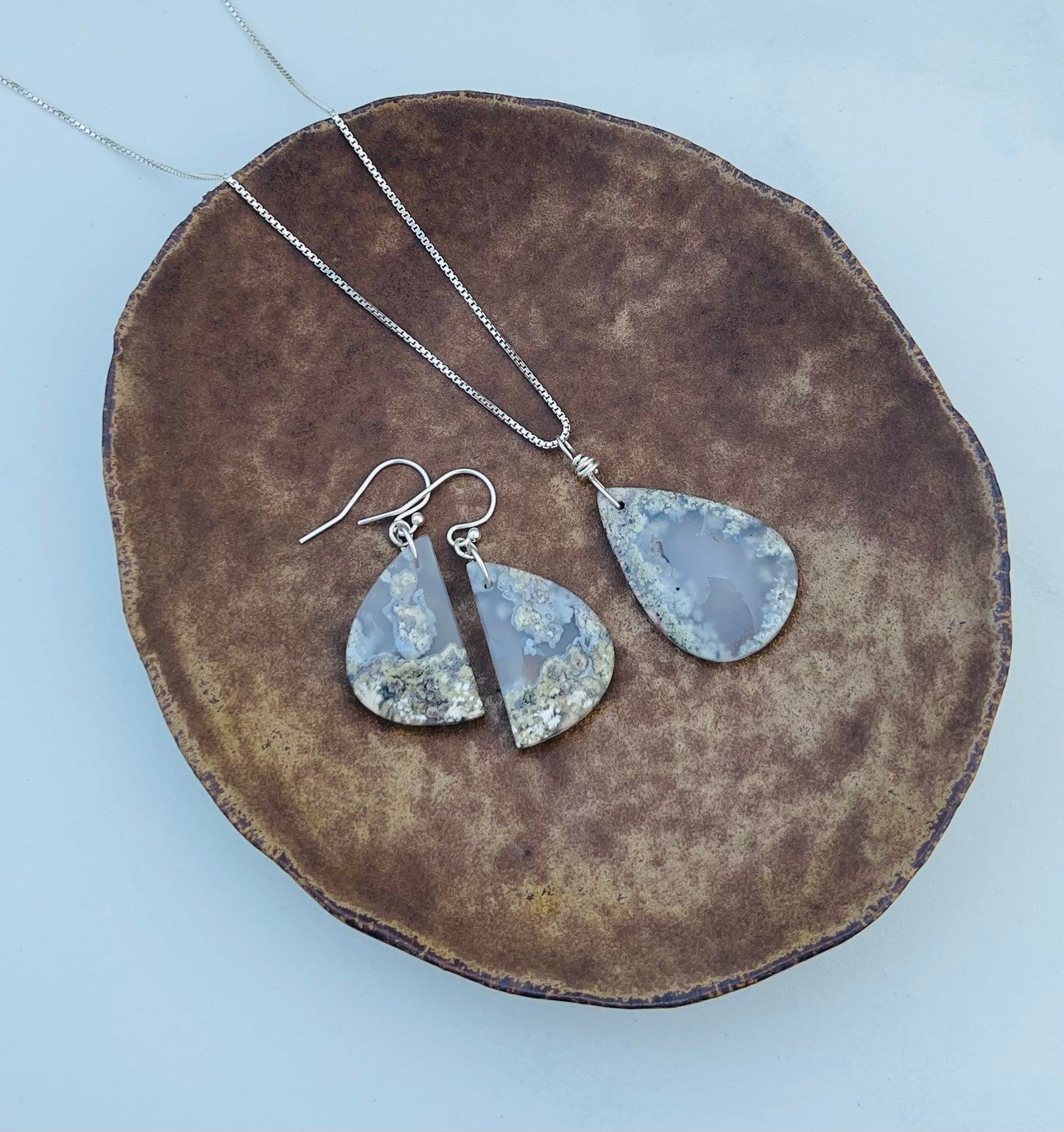 Moss Agate Set - Necklace & Earrings Sterling Silver