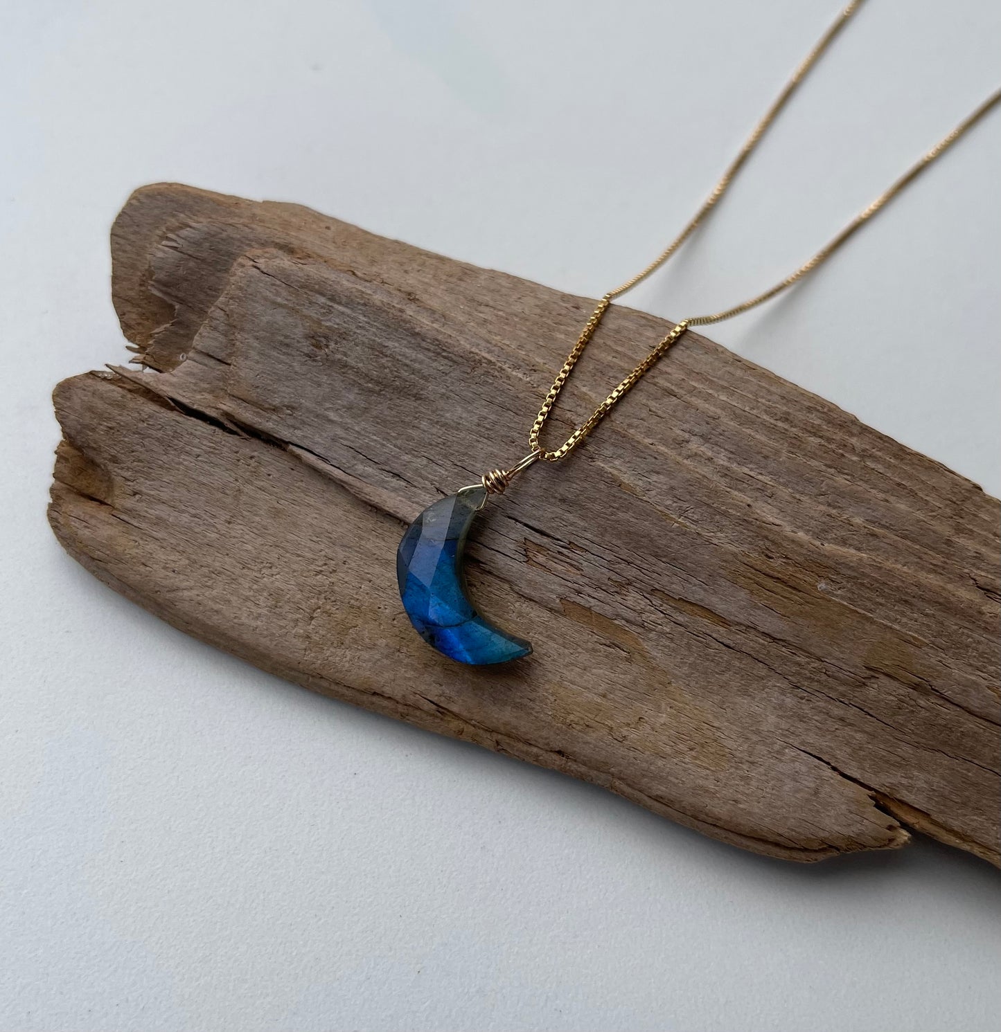 Labradorite Moon Gemstone Pendant Necklace - Crescent Moon Jewelry for Protection and Inner Magic