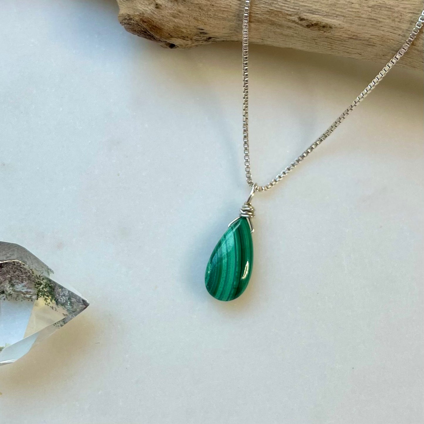 Malachite Teardrop Necklace for Growth & Clarity