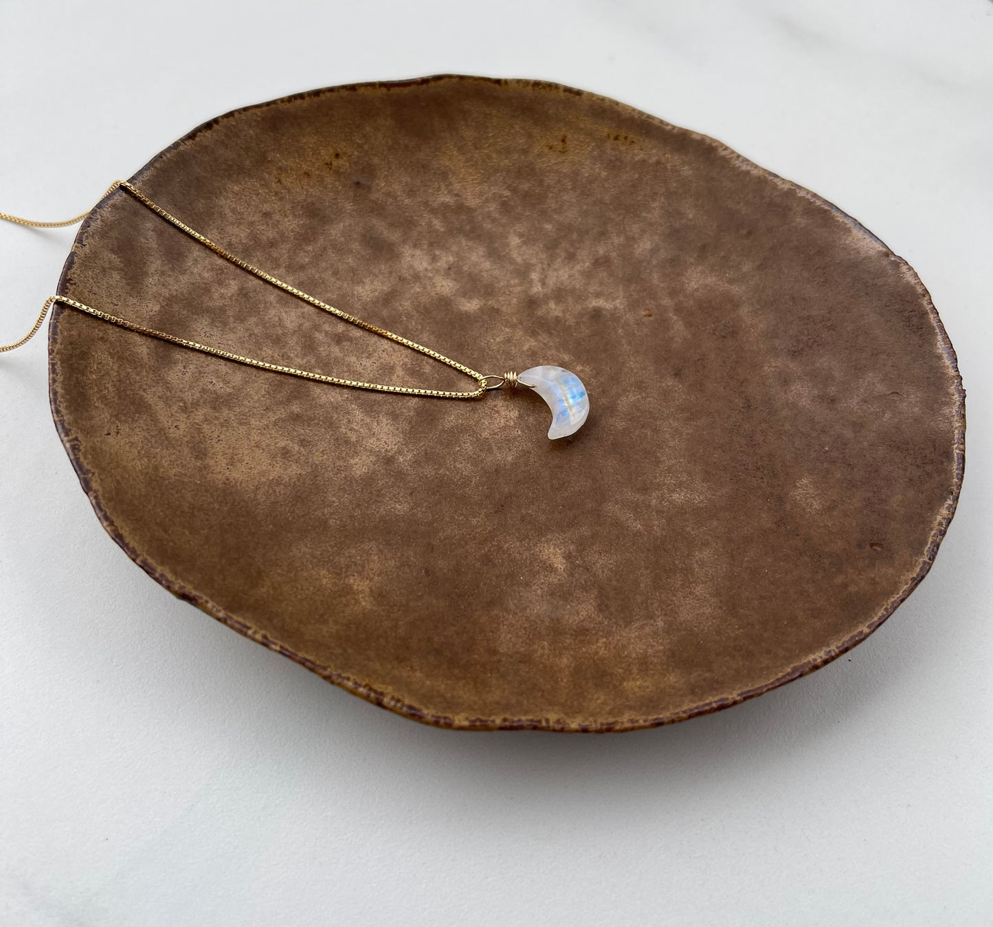 Moonstone Gemstone Crescent Moon Pendant Necklace - A symbol of Light & Hope