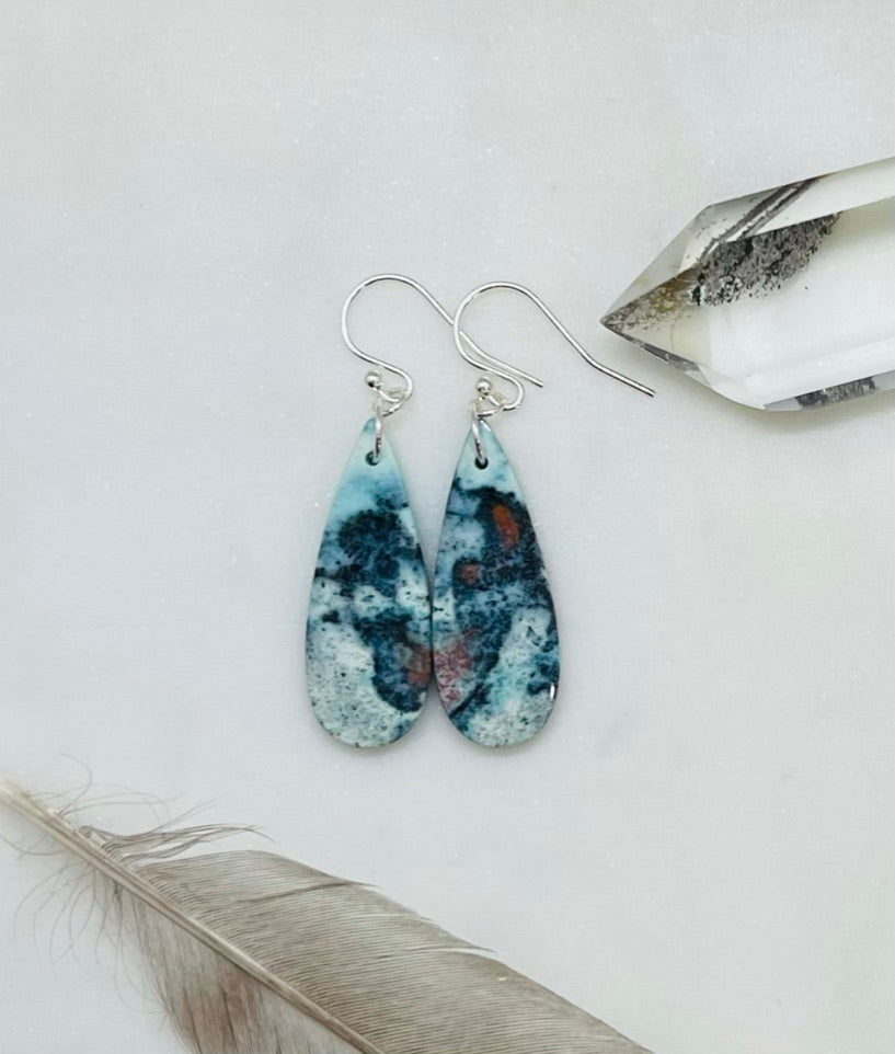 Stone Earrings in Sterling Silver, Natural Petrified Wood Jewelry, Handcrafted in the USA