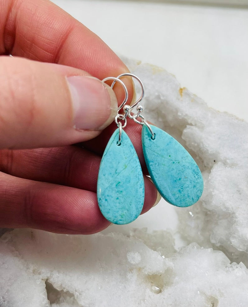 Light Blue Gemstone Earrings, Teardrop Shape, Symbolizing Grounding and Resilience, Handcrafted in Virginia