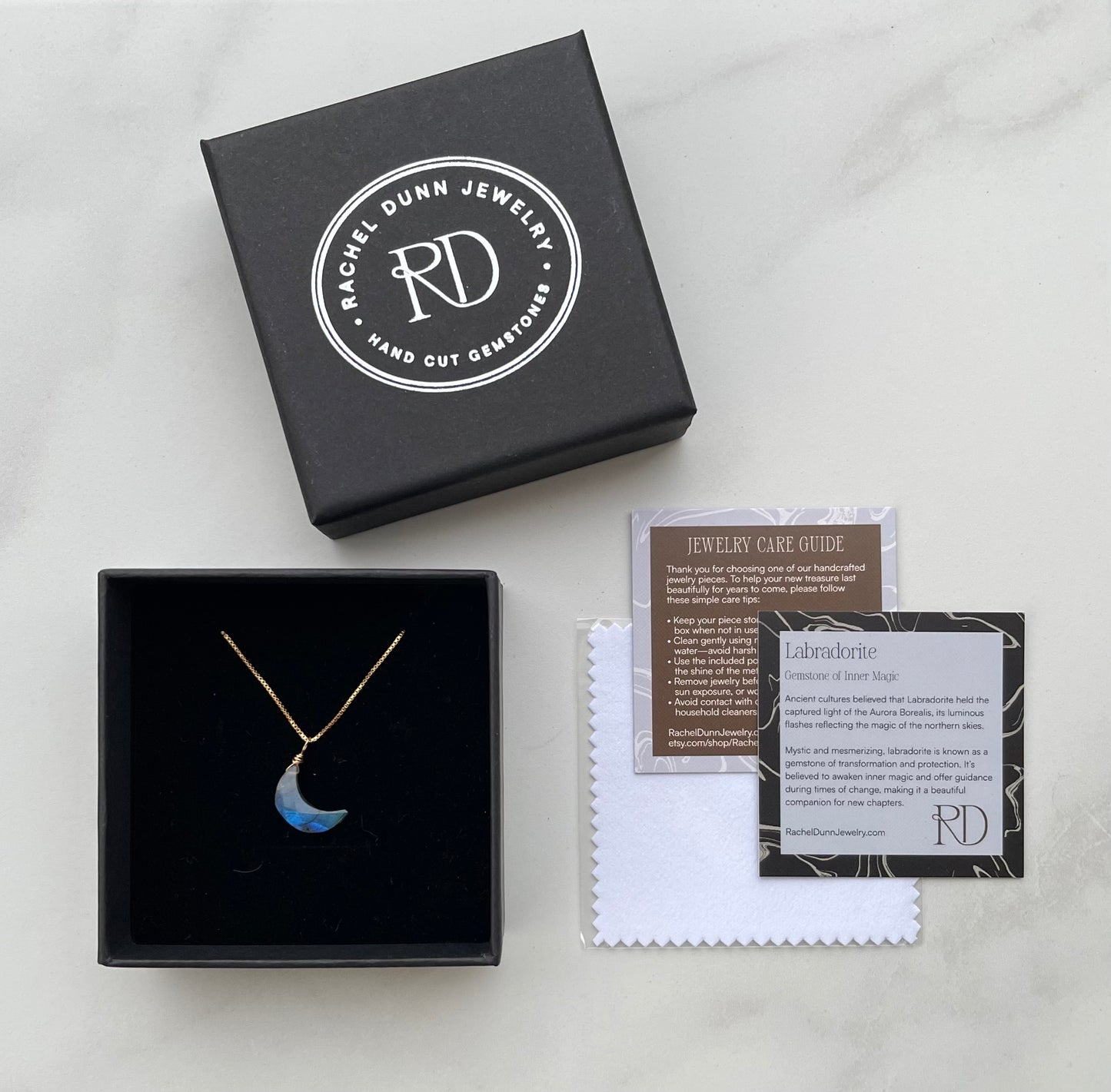 Labradorite Moon Gemstone Pendant Necklace - Crescent Moon Jewelry for Protection and Inner Magic