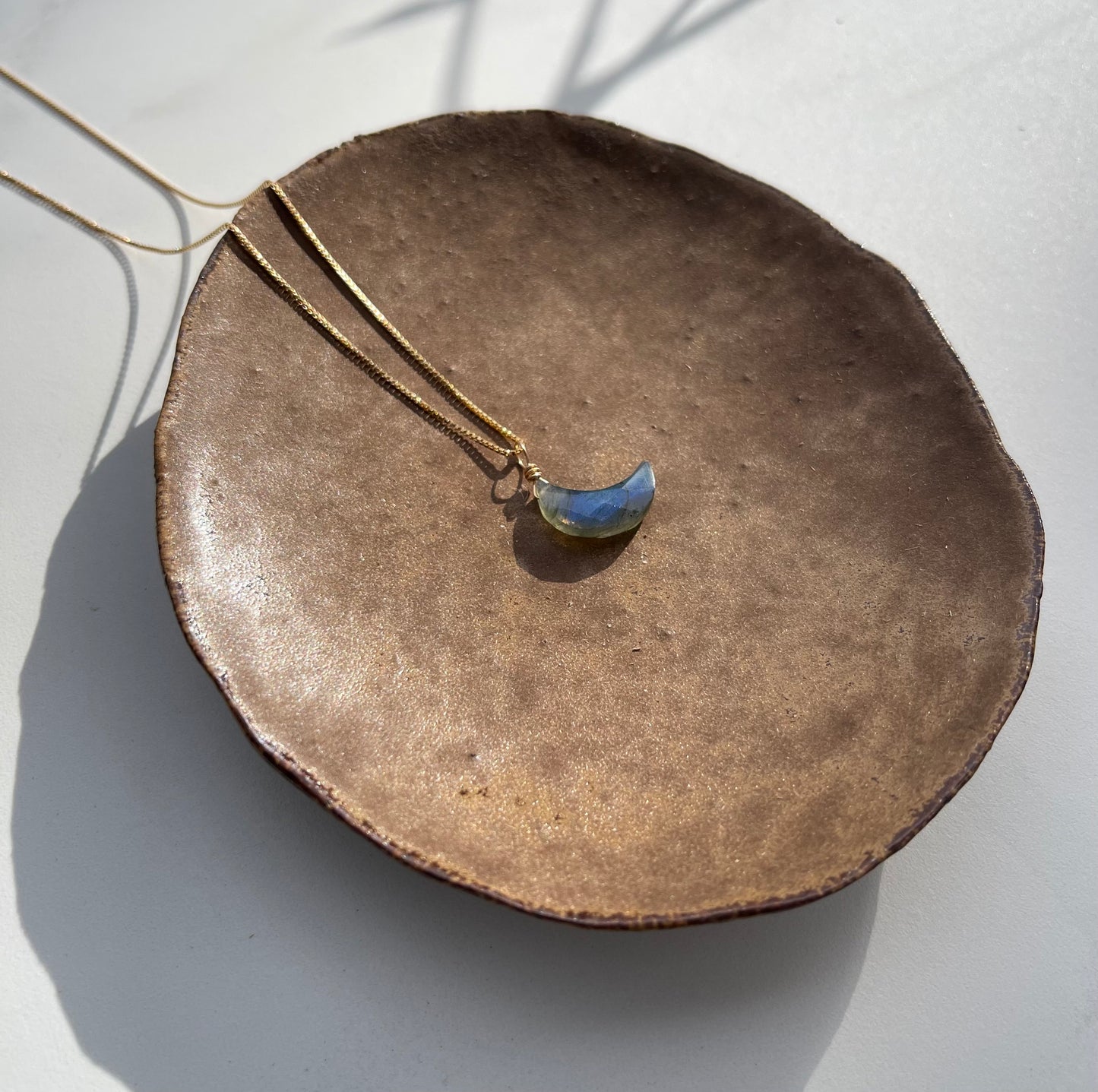 Labradorite Moon Gemstone Pendant Necklace - Crescent Moon Jewelry for Protection and Inner Magic