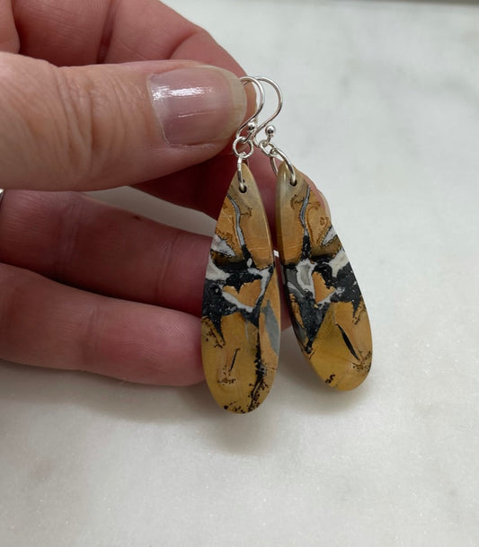 Jasper Stone Earrings in Sterling Silver, Made in Virginia, Hand-cut Gemstone Jewelry