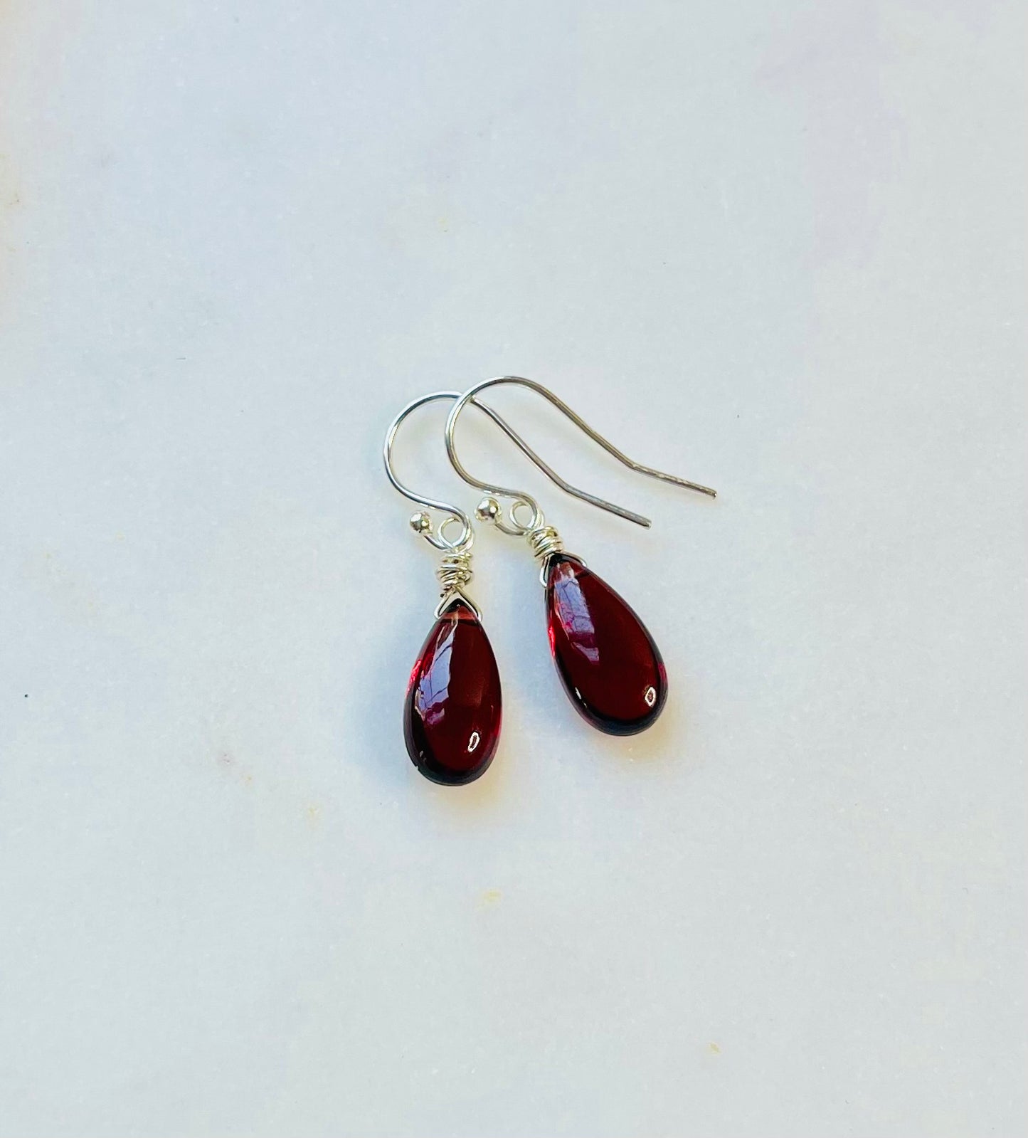 Garnet Teardrop Dangle Earrings in Sterling Silver