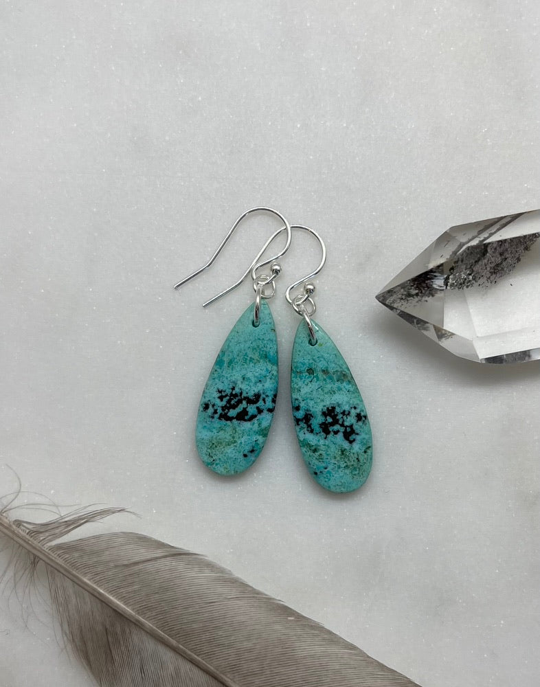 Womens Natural Stone Earrings, One of a kind Gemstone Teardrop Shaped Dangle Earrings