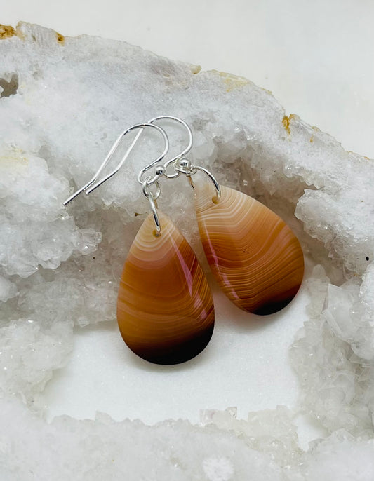 Womens Natural Agate Stone Earrings, One of a kind Gemstone Teardrop Shaped Dangle Earrings