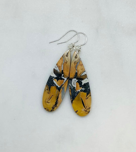 Jasper Stone Earrings in Sterling Silver, Made in Virginia, Hand-cut Gemstone Jewelry