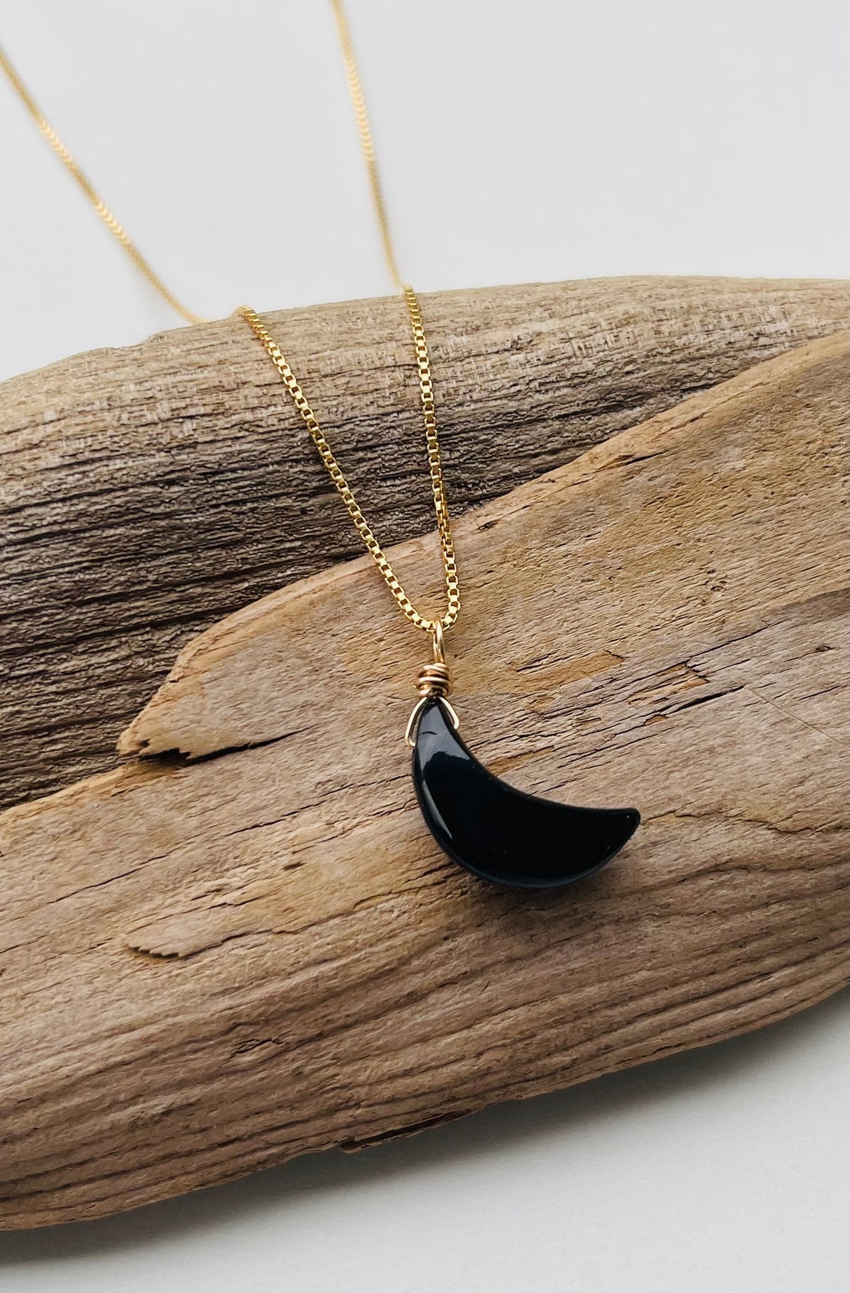 Black Obsidian Moon Necklace for Protection and Grounding