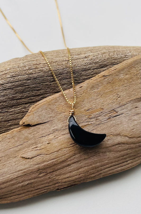 Black Obsidian Moon Necklace for Protection and Grounding