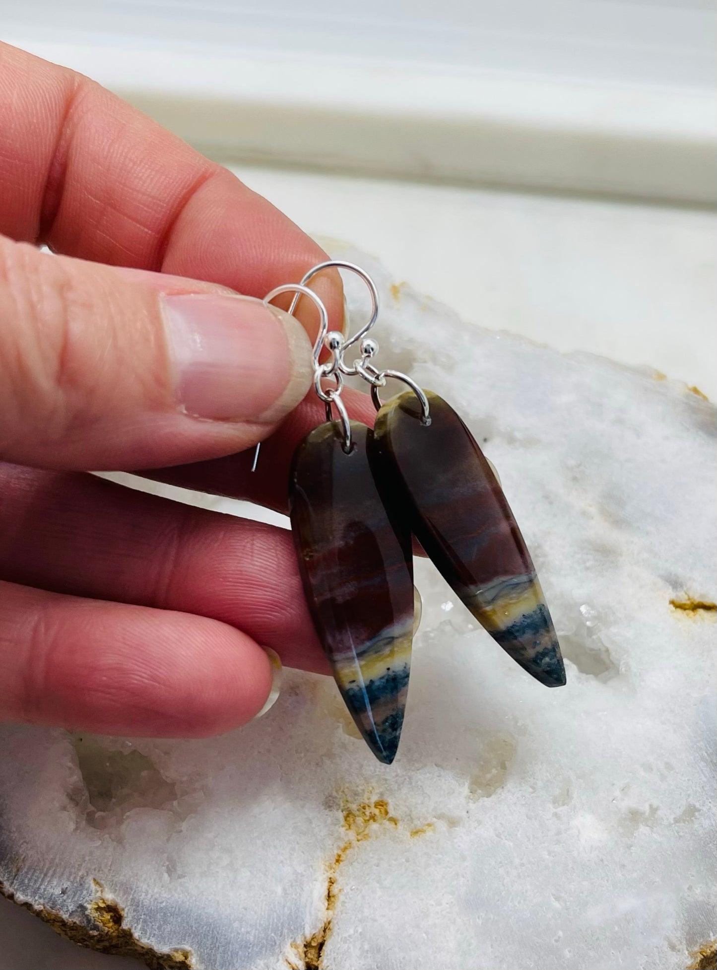 Unique Earrings Made from Natural Petrified Wood Stone and Sterling Silver
