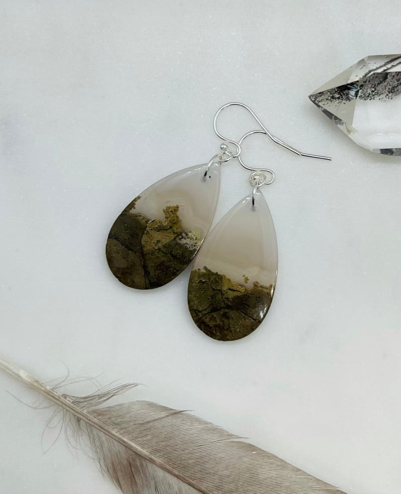 Moss Agate Teardrop Earrings - A Whisper of Nature's Beauty