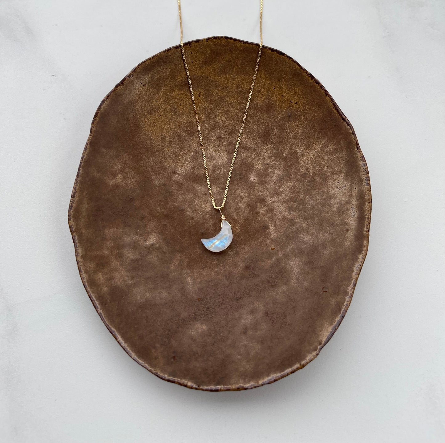 Moonstone Gemstone Crescent Moon Pendant Necklace - A symbol of Light & Hope