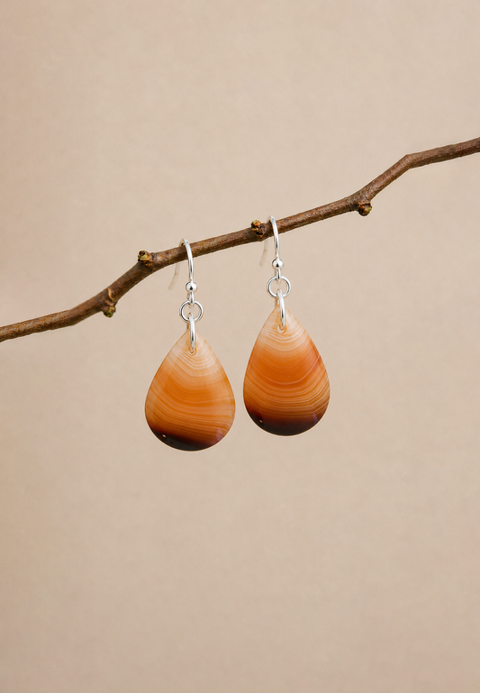Womens Natural Agate Stone Earrings, One of a kind Gemstone Teardrop Shaped Dangle Earrings