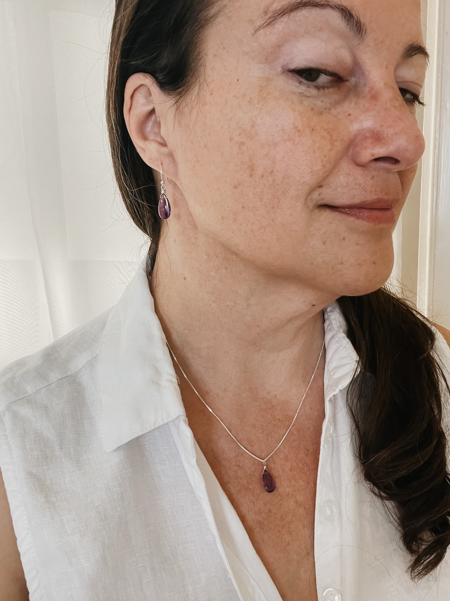 Amethyst Teardrop Dangle Earrings in Sterling Silver